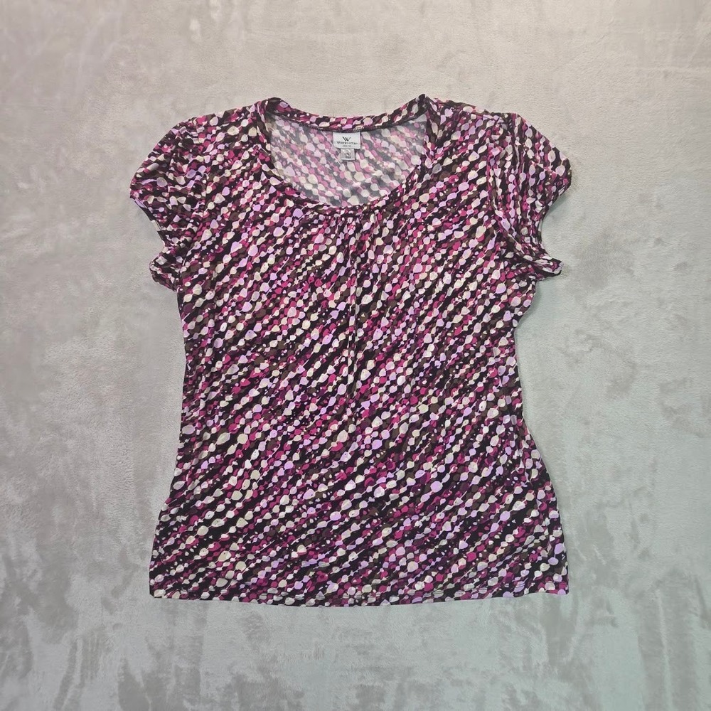 Worthington Stretch Pink Purple Abstract Dot Cap Sleeve Top 2XLT